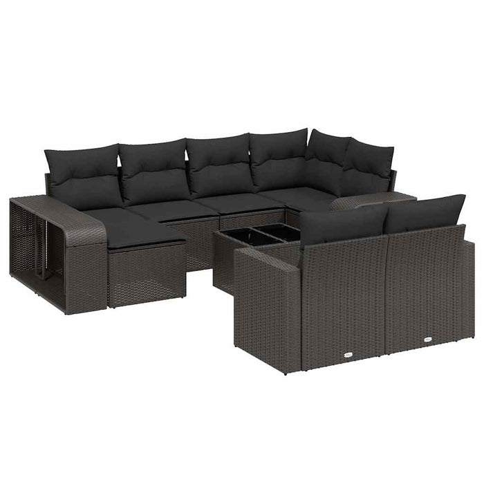 Set canapele de grădină cu perne, 11 piese, negru, poliratan WALTI