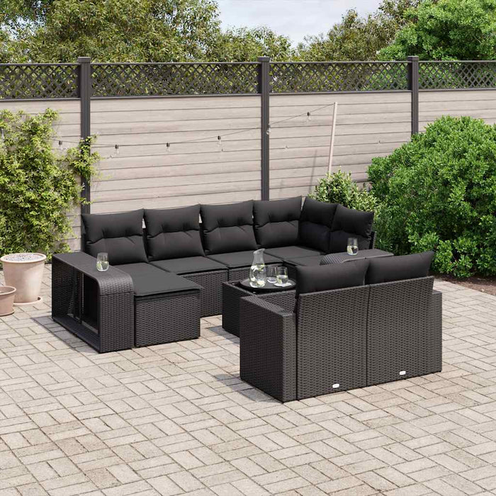 Set canapele de grădină cu perne, 11 piese, negru, poliratan WALTI
