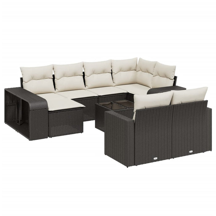 Set canapele de grădină cu perne, 11 piese, negru, poliratan WALTI
