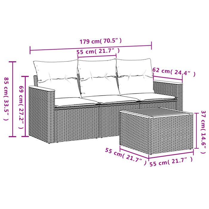 Set mobilier de grădină cu perne, 4 piese, negru, poliratan - WALTI WALTI
