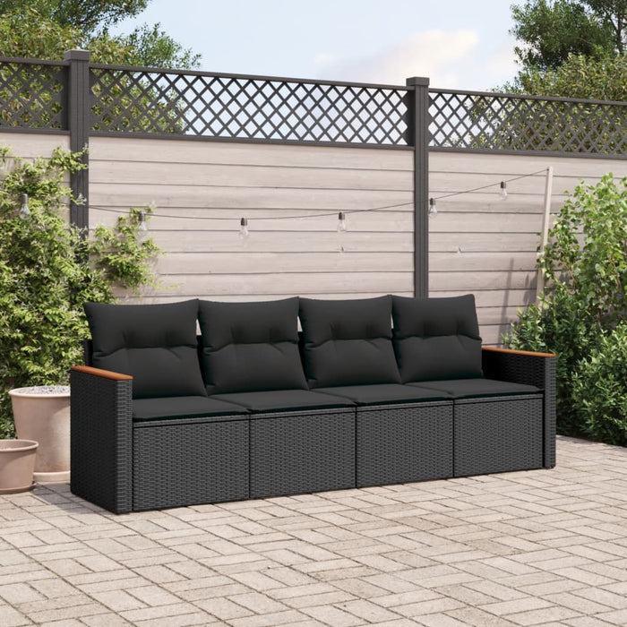 Set mobilier de grădină cu perne, 4 piese, negru, poliratan - WALTI WALTI
