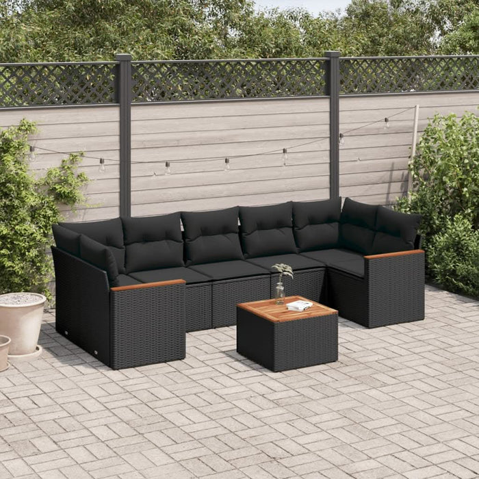 Set mobilier de grădină cu perne, 8 piese, negru, poliratan - WALTI WALTI