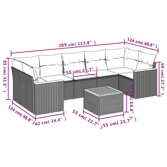 Set mobilier de grădină cu perne, 8 piese, negru, poliratan - WALTI WALTI