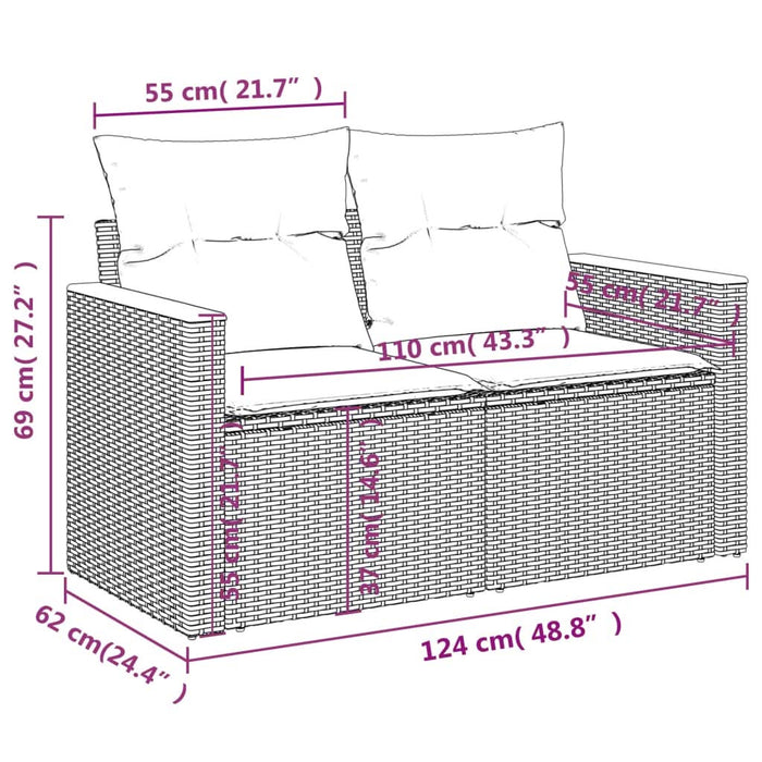 Set mobilier de grădină cu perne, 8 piese, negru, poliratan - WALTI WALTI