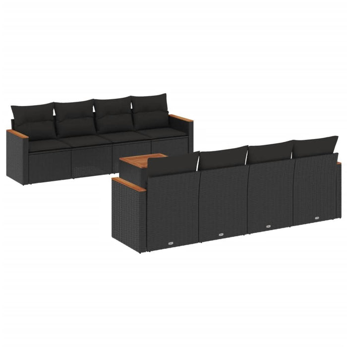 Set mobilier de grădină cu perne, 9 piese, negru, poliratan - WALTI WALTI