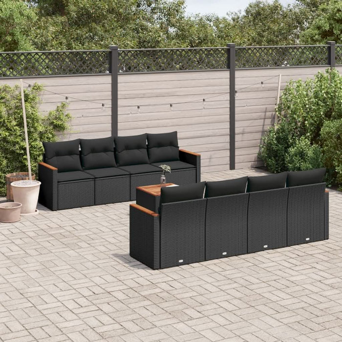 Set mobilier de grădină cu perne, 9 piese, negru, poliratan - WALTI WALTI