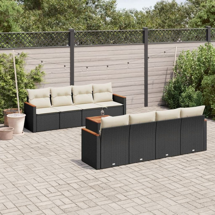Set mobilier de grădină cu perne, 9 piese, negru, poliratan - WALTI WALTI