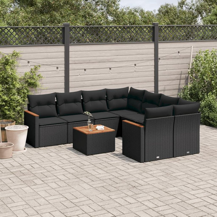 Set mobilier de grădină cu perne, 9 piese, negru, poliratan - WALTI WALTI