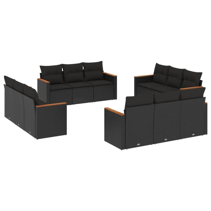 Set canapele de grădină, 12 piese, cu perne, negru, poliratan - WALTI WALTI