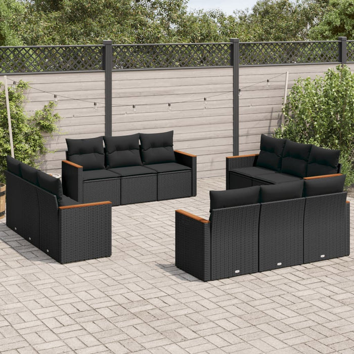 Set canapele de grădină, 12 piese, cu perne, negru, poliratan - WALTI WALTI