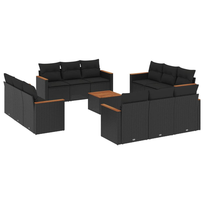 Set mobilier de grădină cu perne, 13 piese, negru, poliratan WALTI