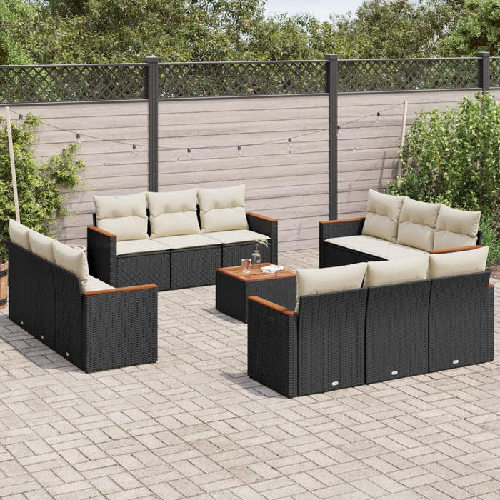 Set mobilier de grădină cu perne, 13 piese, negru, poliratan WALTI