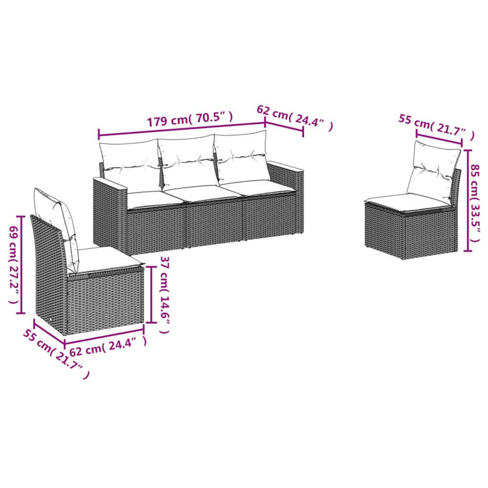 Set mobilier de grădină cu perne, 5 piese, negru, poliratan - WALTI WALTI