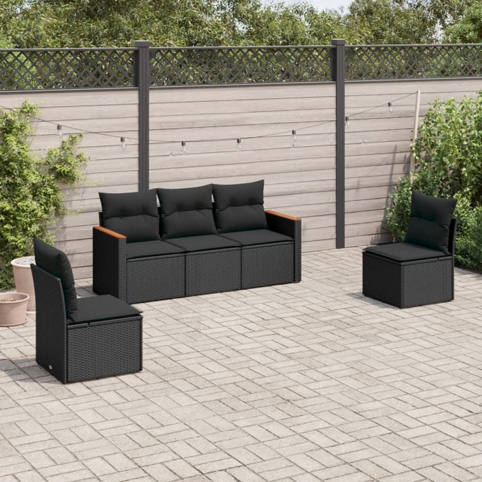 Set mobilier de grădină cu perne, 5 piese, negru, poliratan - WALTI WALTI