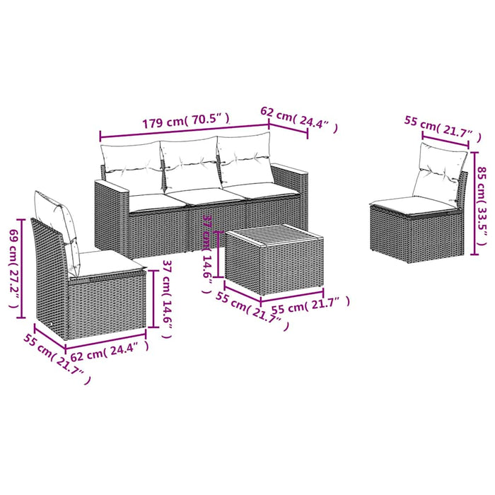 Set mobilier de grădină cu perne, 6 piese, negru, poliratan - WALTI WALTI