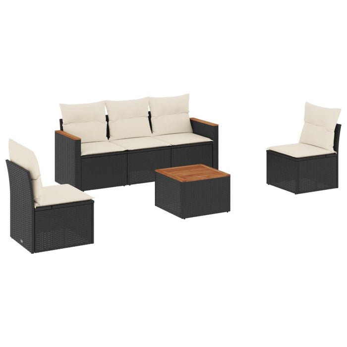 Set mobilier de grădină cu perne, 6 piese, negru, poliratan - WALTI WALTI