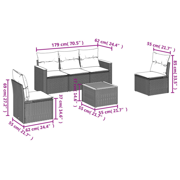 Set mobilier de grădină cu perne, 6 piese, negru, poliratan - WALTI WALTI
