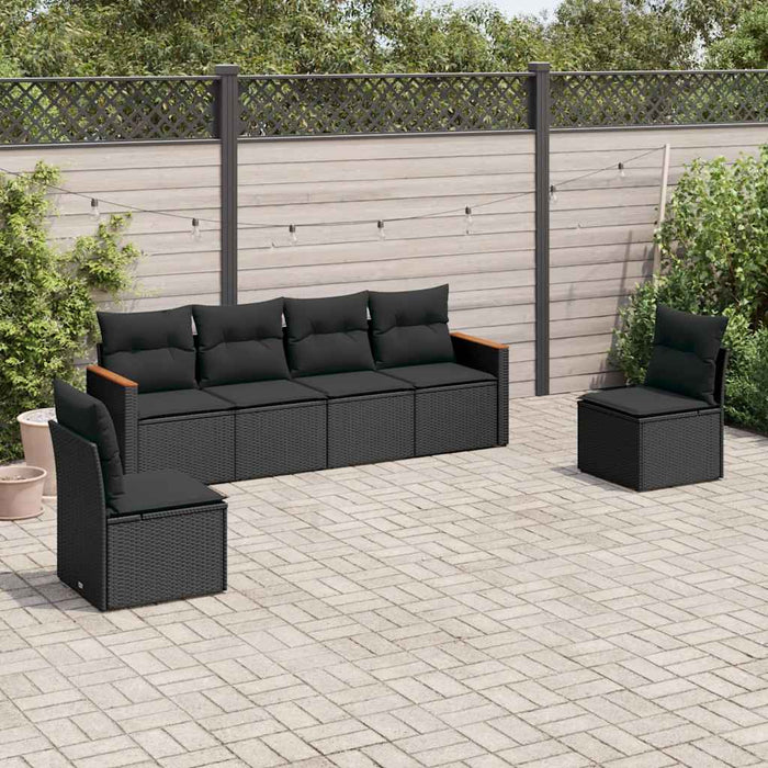 Set mobilier de grădină cu perne, 6 piese, negru, poliratan - WALTI WALTI