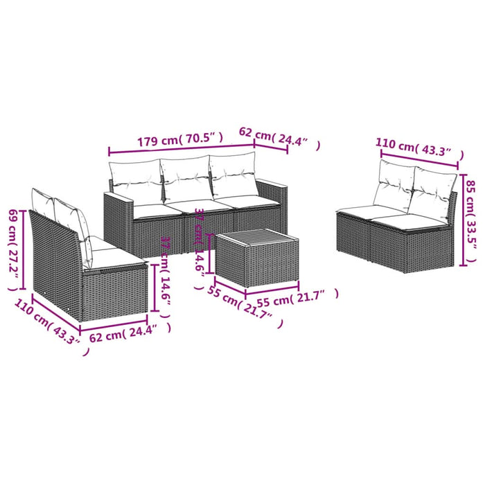 Set mobilier de grădină cu perne, 8 piese, negru, poliratan - WALTI WALTI