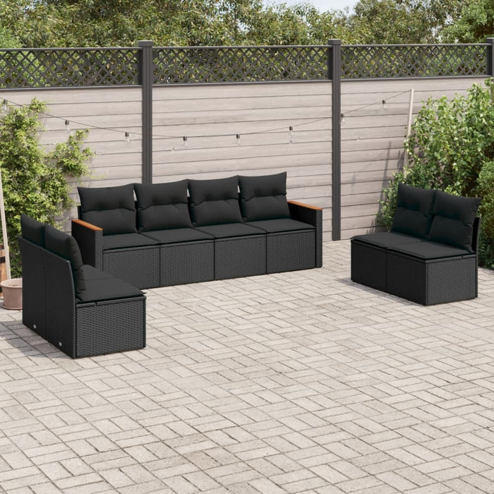 Set mobilier de grădină cu perne, 8 piese, negru, poliratan WALTI