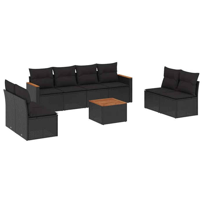 Set mobilier de grădină cu perne, 9 piese, negru, poliratan WALTI