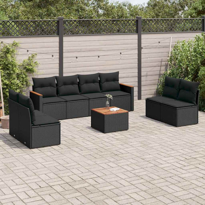 Set mobilier de grădină cu perne, 9 piese, negru, poliratan WALTI