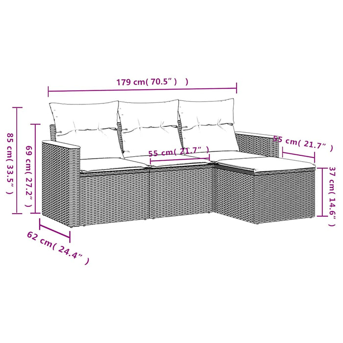 Set mobilier de grădină cu perne, 4 piese, negru, poliratan WALTI