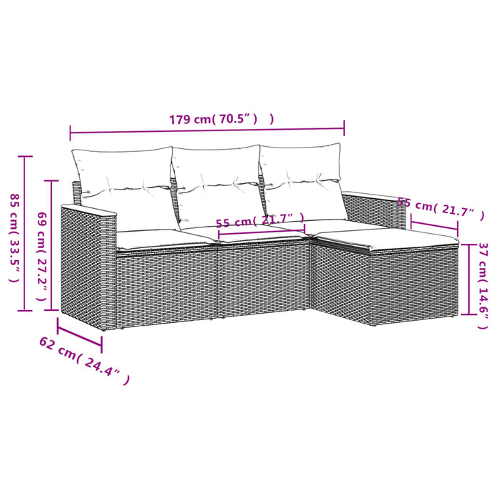 Set mobilier de grădină cu perne, 4 piese, negru, poliratan - WALTI WALTI