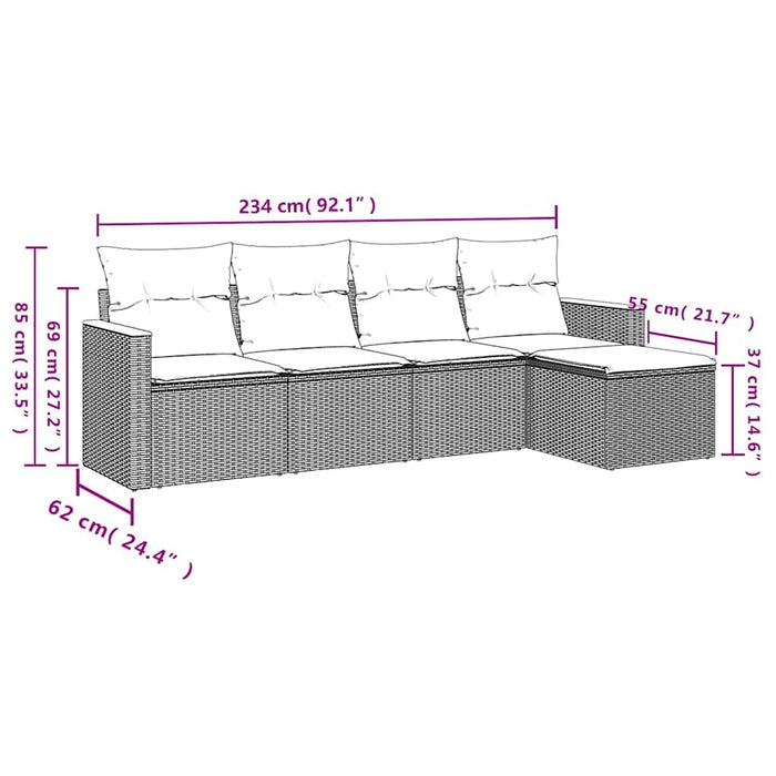 Set mobilier de grădină cu perne, 5 piese, negru, poliratan - WALTI WALTI
