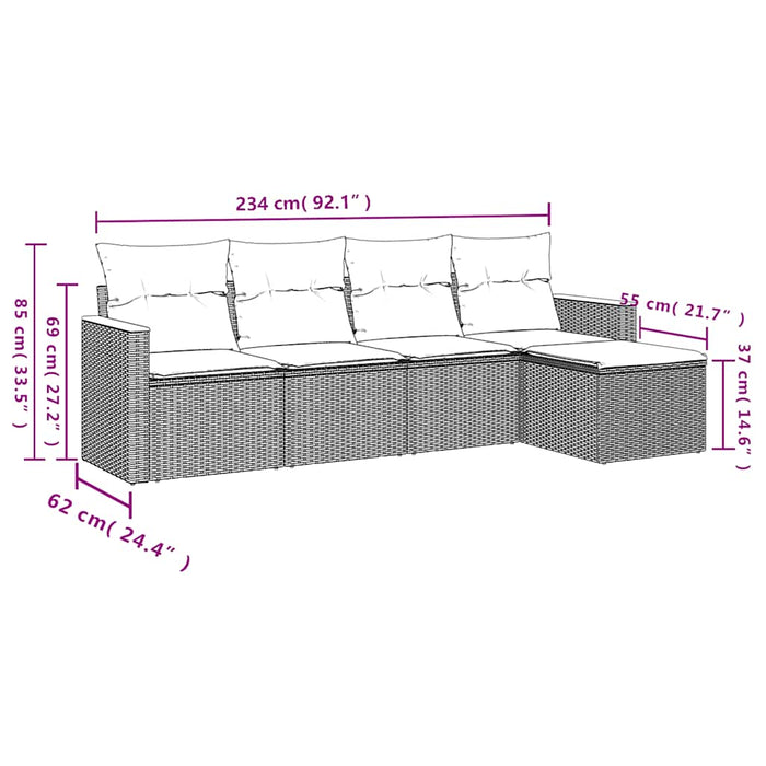Set canapele de grădină cu perne, 5 piese, bej, poliratan WALTI
