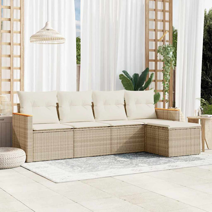 Set canapele de grădină cu perne, 5 piese, bej, poliratan WALTI