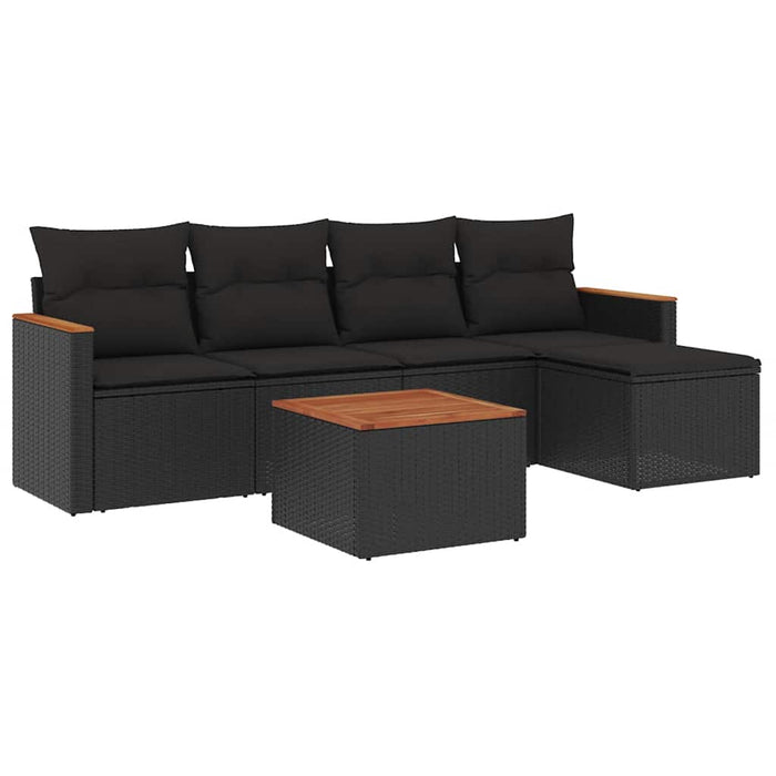 Set mobilier de grădină cu perne, 6 piese, negru, poliratan WALTI