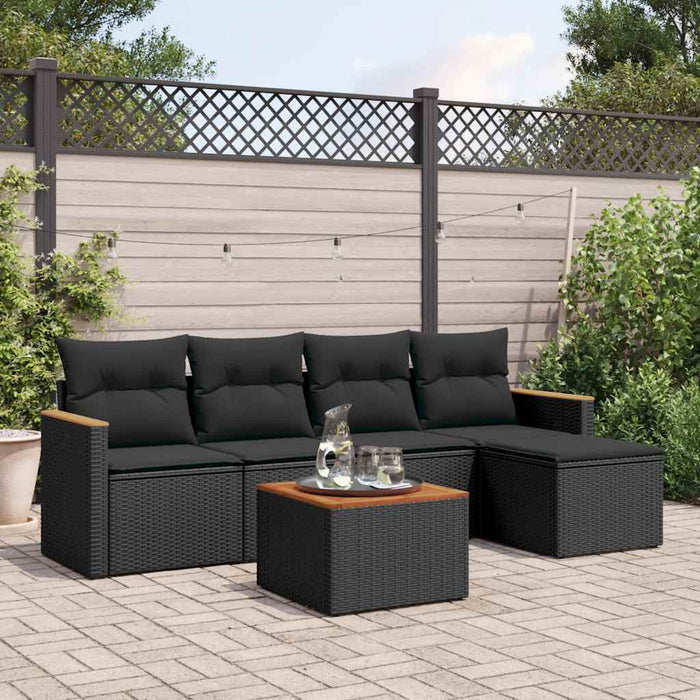 Set mobilier de grădină cu perne, 6 piese, negru, poliratan WALTI
