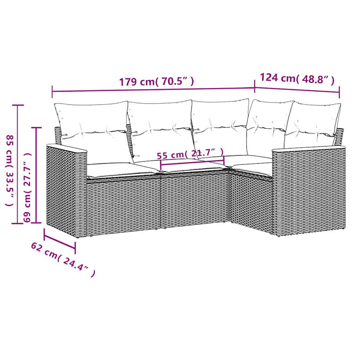 Set mobilier de grădină cu perne, 4 piese, negru, poliratan - WALTI WALTI