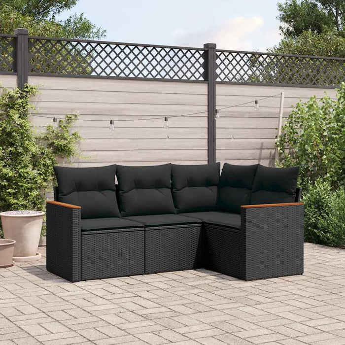 Set mobilier de grădină cu perne, 4 piese, negru, poliratan - WALTI WALTI