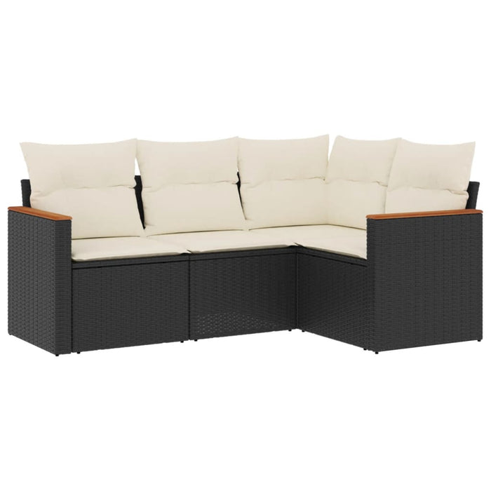 Set mobilier de grădină cu perne, 4 piese, negru, poliratan WALTI