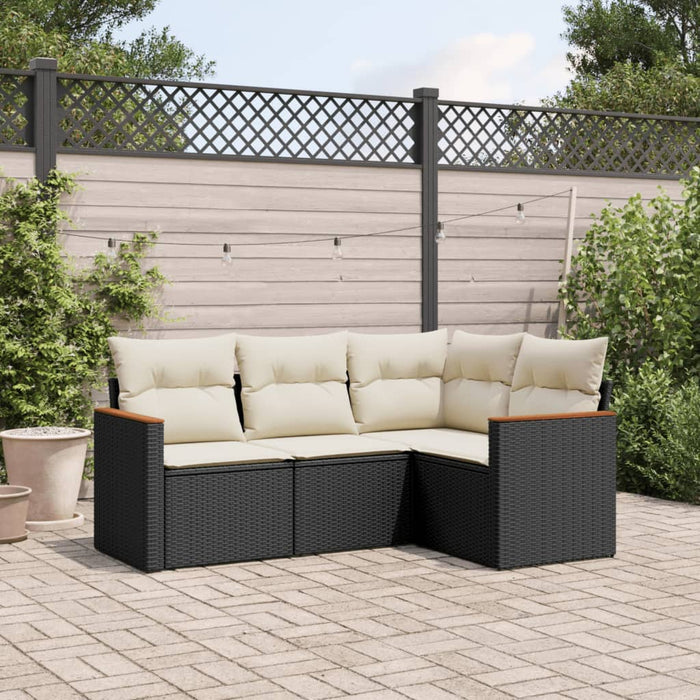 Set mobilier de grădină cu perne, 4 piese, negru, poliratan WALTI
