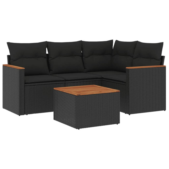 Set mobilier de grădină cu perne, 5 piese, negru, poliratan WALTI