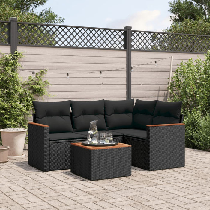 Set mobilier de grădină cu perne, 5 piese, negru, poliratan WALTI