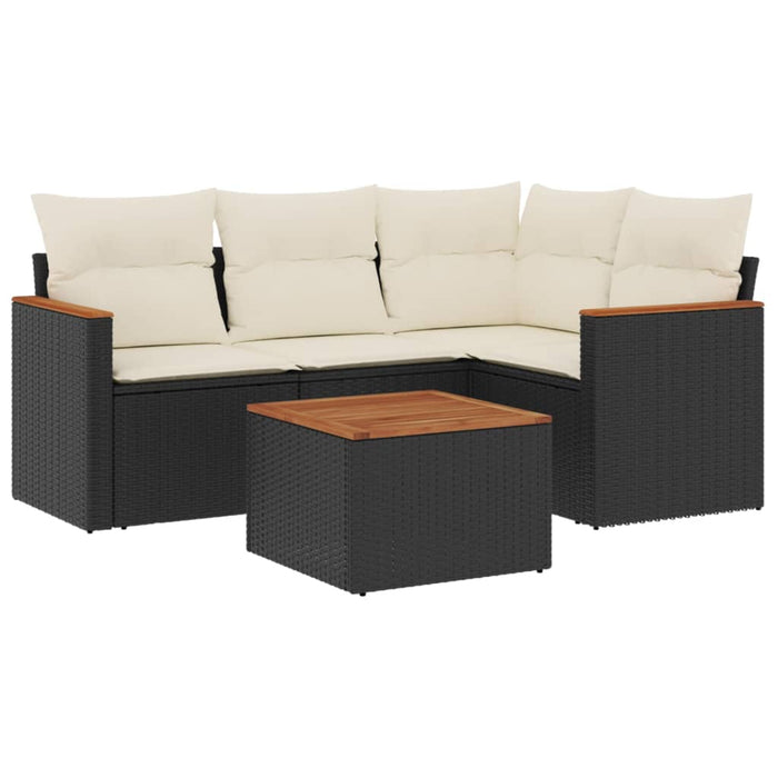 Set mobilier de grădină cu perne, 5 piese, negru, poliratan WALTI