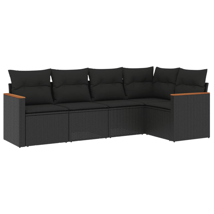 Set mobilier de grădină cu perne, 5 piese, negru, poliratan WALTI