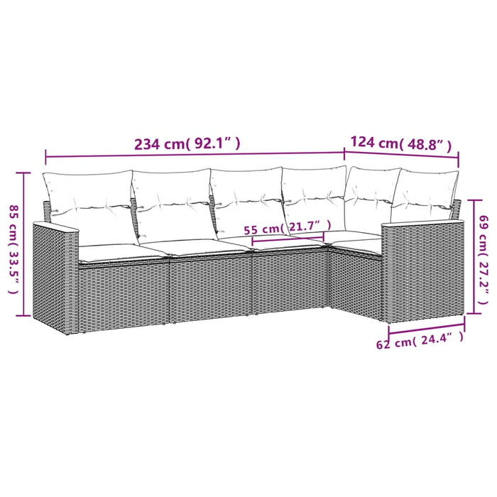 Set mobilier de grădină cu perne, 5 piese, negru, poliratan WALTI