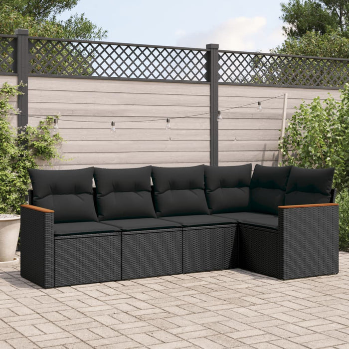 Set mobilier de grădină cu perne, 5 piese, negru, poliratan WALTI