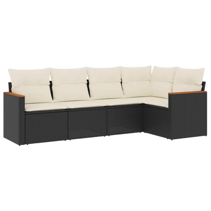 Set mobilier de grădină cu perne, 5 piese, negru, poliratan WALTI
