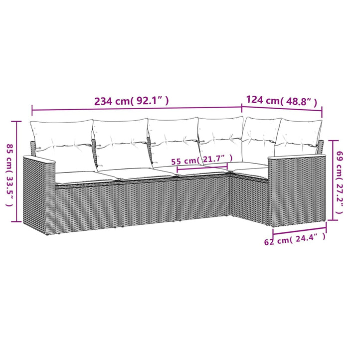 Set mobilier de grădină cu perne, 5 piese, negru, poliratan WALTI