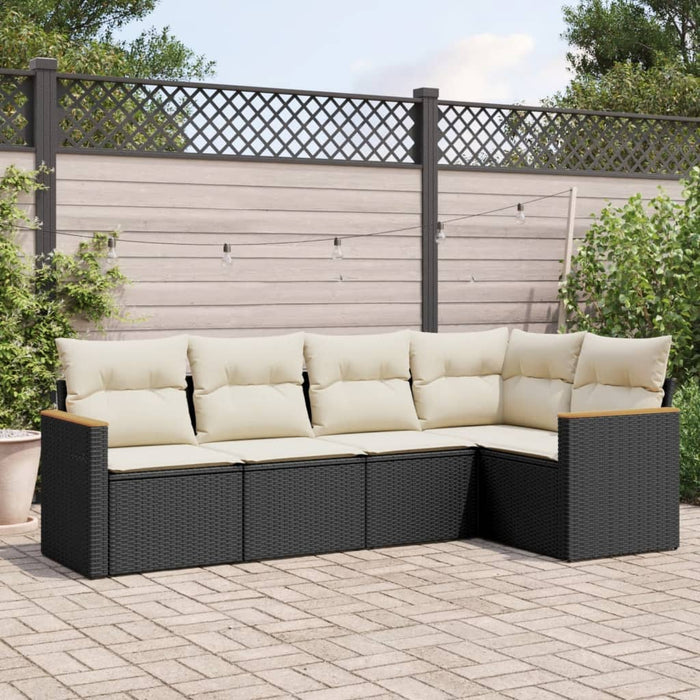 Set mobilier de grădină cu perne, 5 piese, negru, poliratan WALTI