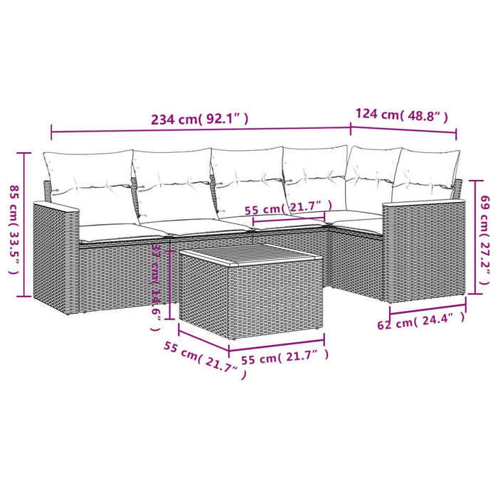 Set mobilier de grădină cu perne, 6 piese, negru, poliratan - WALTI WALTI