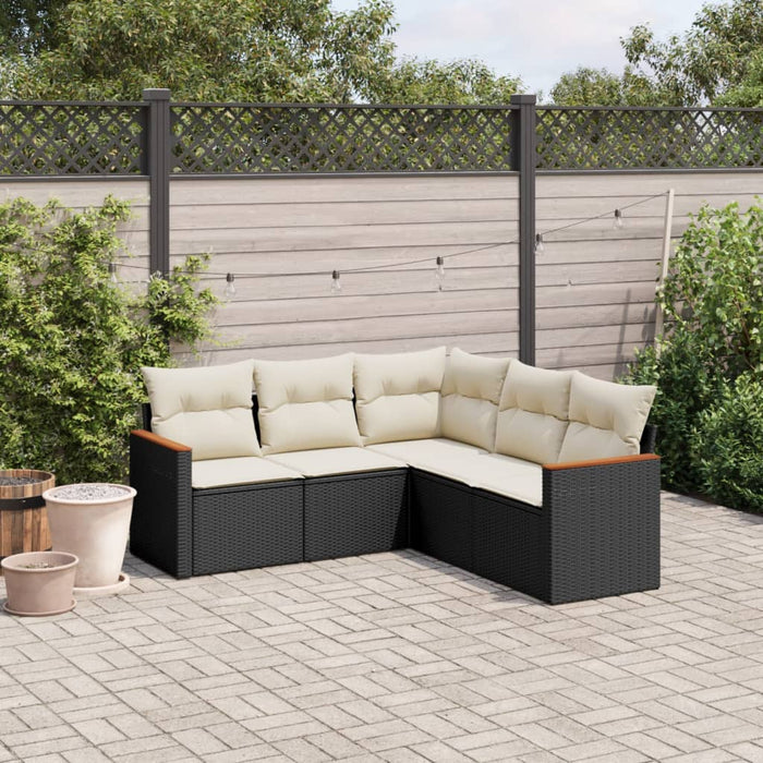 Set mobilier de grădină cu perne, 5 piese, negru, poliratan WALTI