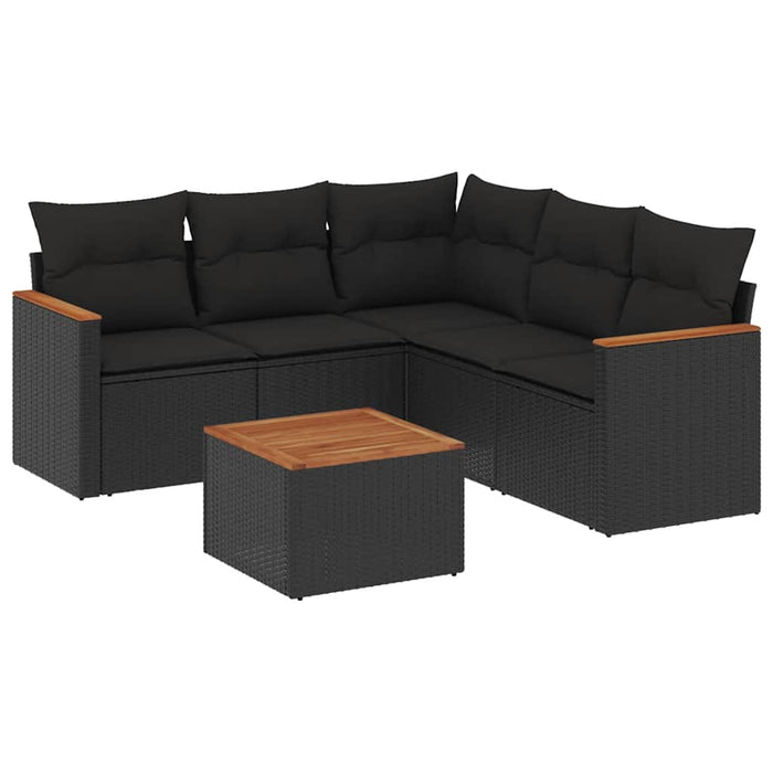 Set mobilier de grădină cu perne, 6 piese, negru, poliratan WALTI