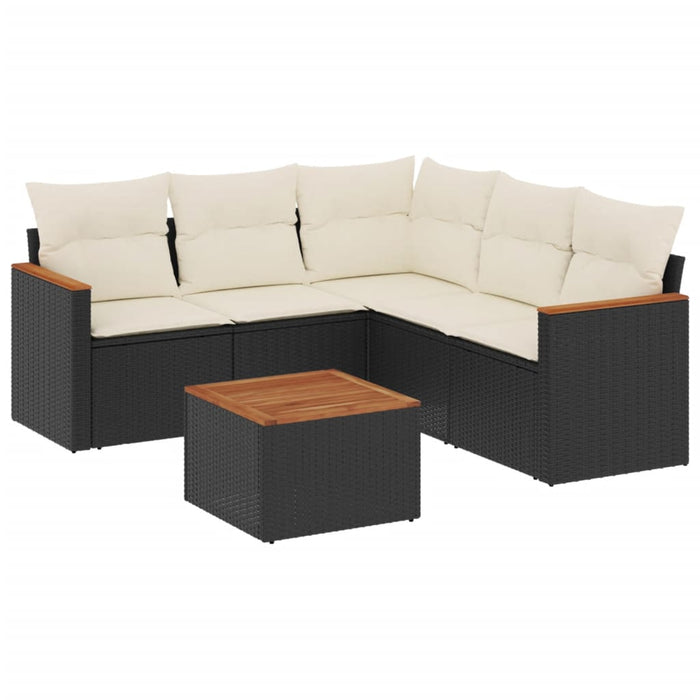 Set mobilier de grădină cu perne, 6 piese, negru, poliratan WALTI